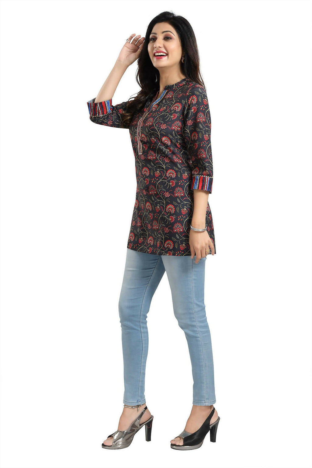 Snehal Creations Blissful Black Rayon Short Kurti Tunic Top - Distacart