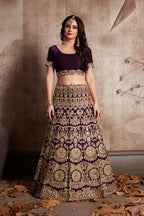 Jyoti Fashion Mesmerizing Wine Sequins Embroidered Velvet Lehenga Choli with Dupatta