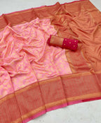 DEIANA'S Beautiful Designer Golden zari Soft Lichi Silk Saree - Peach