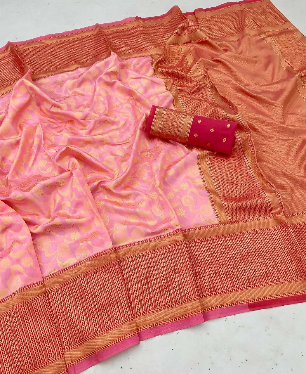 DEIANA'S Beautiful Designer Golden zari Soft Lichi Silk Saree - Peach