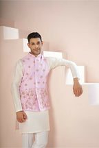 Lavender Pink Hand Embroidered Nehru Jacket by Hilo Design