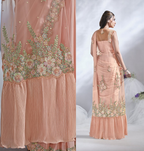 Peach Crepe Satin Silk Designer Ready to wear saree with stithced Blouse - Mohmanthan Aura