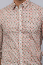 Miravan Men's Beige Pure Cotton Handblock Floral Print Shirt