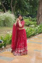 Vastranavya Designer Heavy Sequins & Thread Embroidered work Lehenga Choli - Red