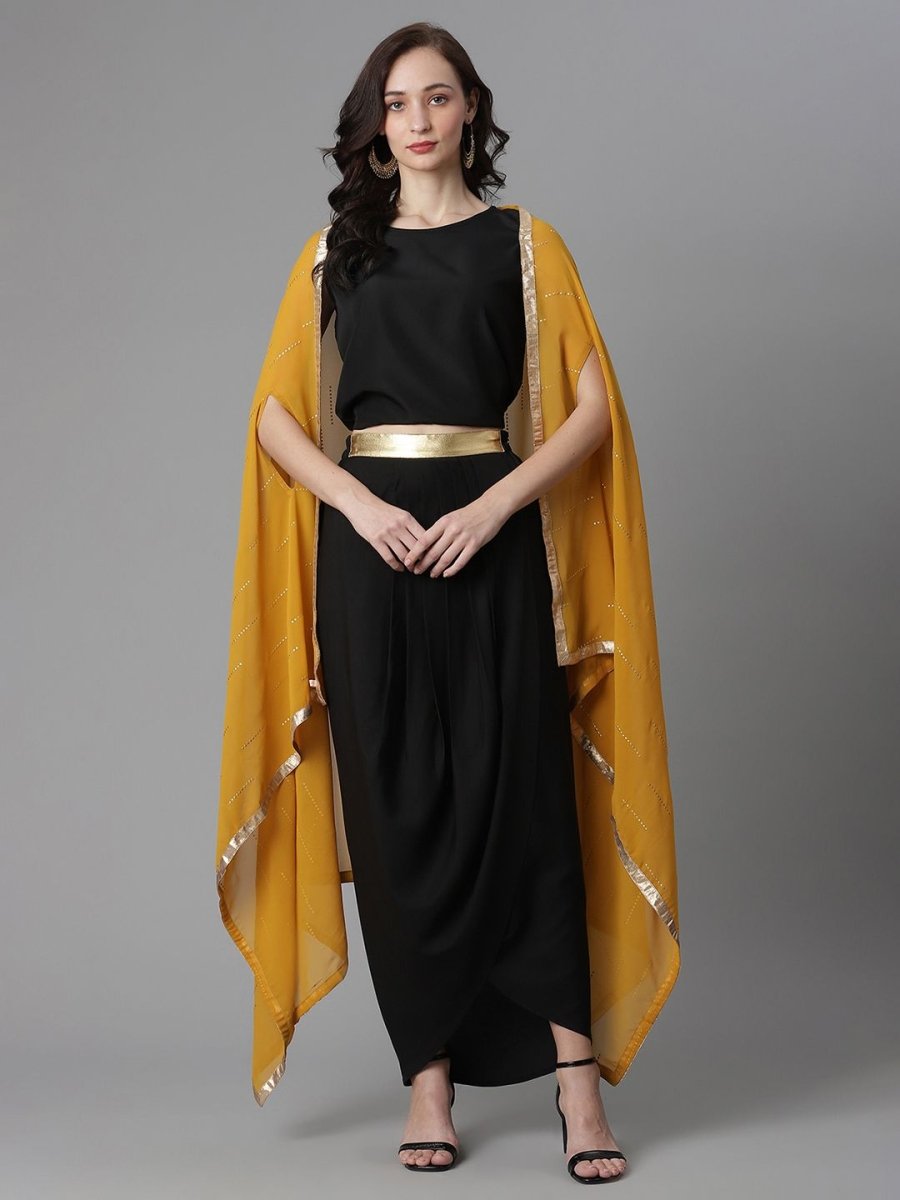 Ahalyaa Women's Black Crepe Top Skirt With Shrug - Distacart