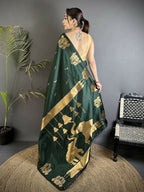 Joban Fashion Bottle Green Motifs Zari Weaving Soft Silk Banarasi Saree