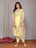 Joban Fashion Women Pale Yellow Roman Embroidery Stitched Kurta Set - Distacart