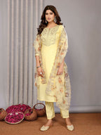 Joban Fashion Women Pale Yellow Roman Embroidery Stitched Kurta Set - Distacart