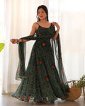 Joban Fashion Bottle Green Kurta Set Chiffon Sequin Embroidery Work - Distacart