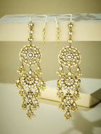 Nuyug 22 K Gold-Plated Elegant Kundan Studded & Pearl Beaded Crescent Shaped Kanauti Earrings - Distacart