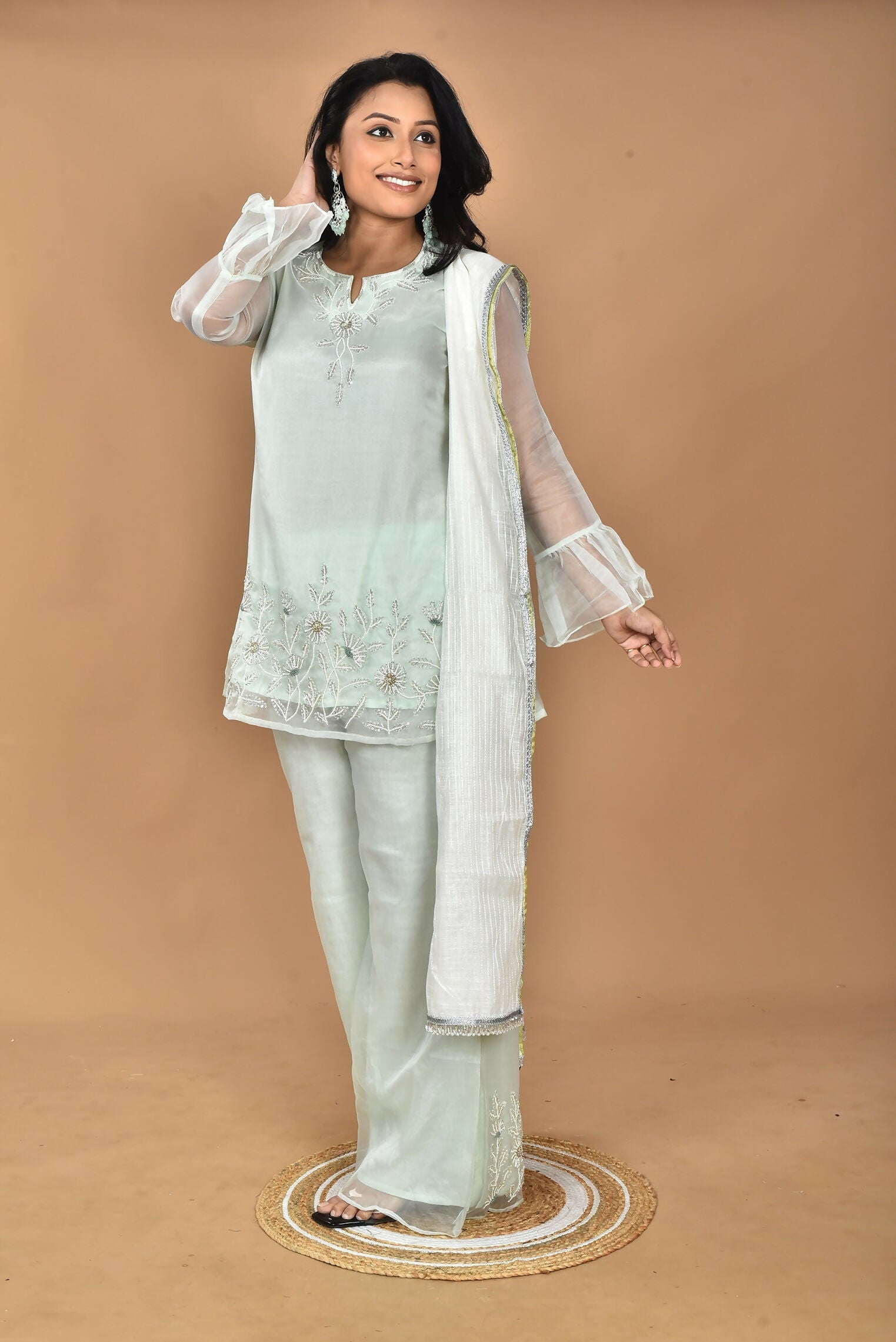 Morchari Women And Hand Embroidery Palazzo Set-Green