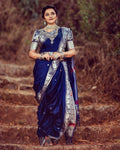 DEIANA'S Beautiful Designer Golden zari Soft Lichi Silk Saree - Blue