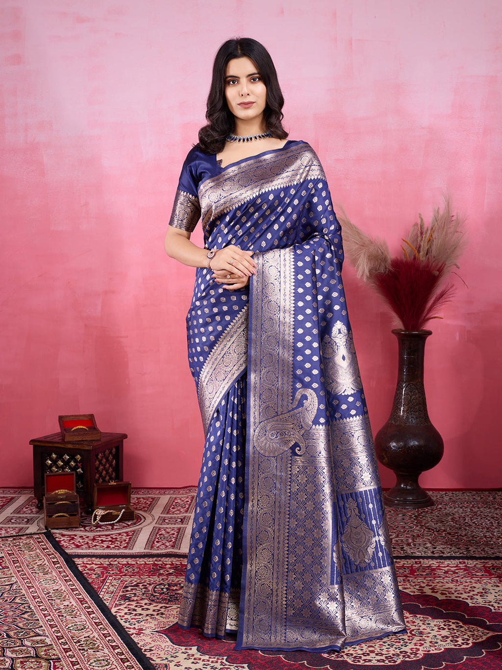 Vedant Vastram Banarasi Silk Fashion Saree - Navy