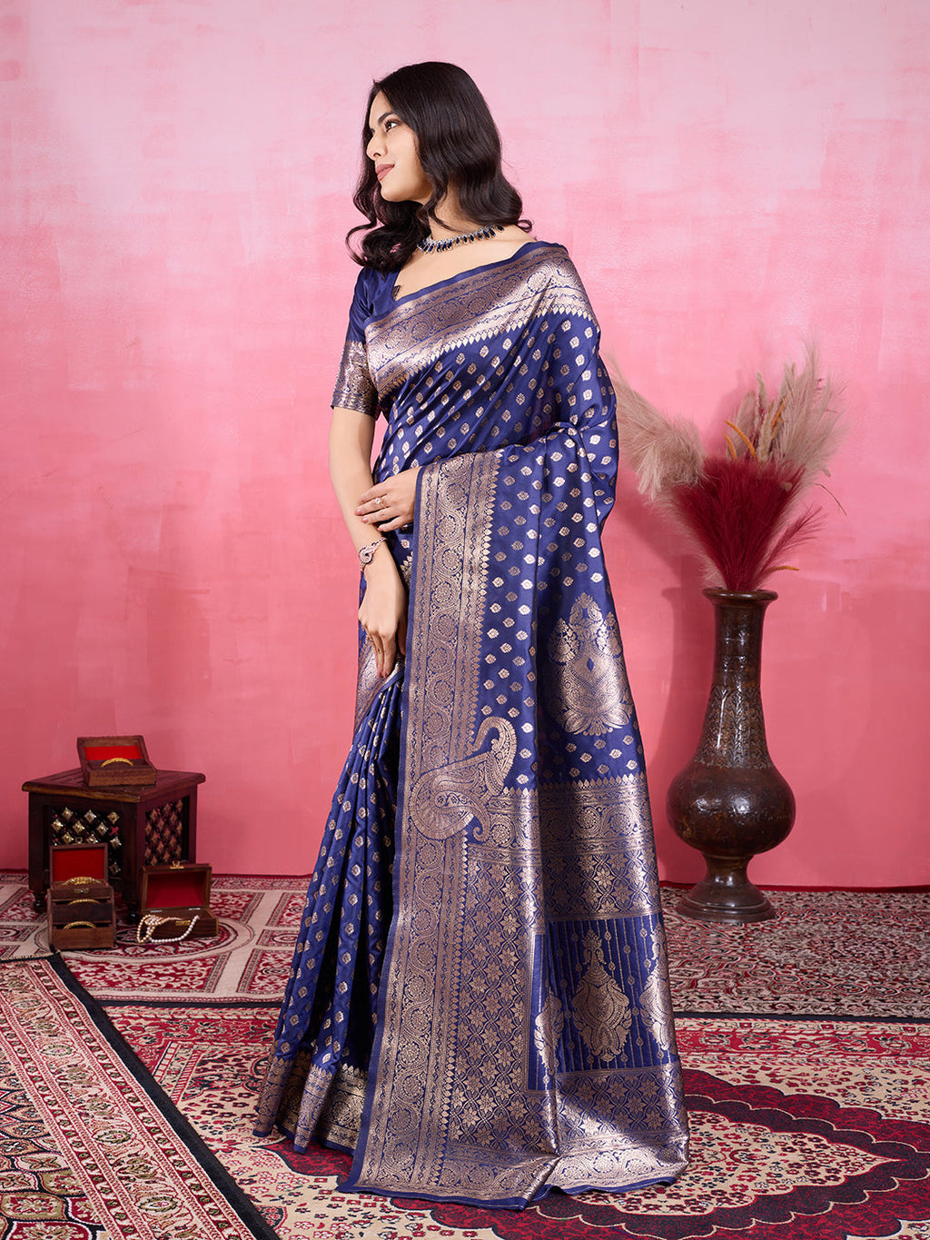 Vedant Vastram Banarasi Silk Fashion Saree - Navy
