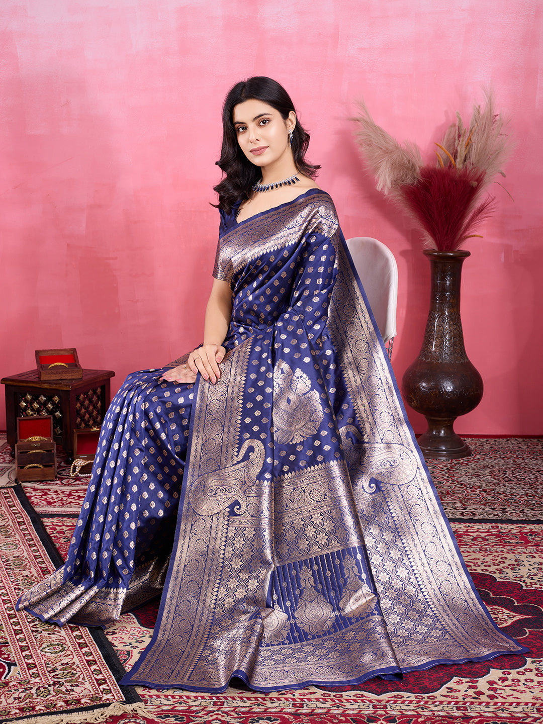 Vedant Vastram Banarasi Silk Fashion Saree - Navy