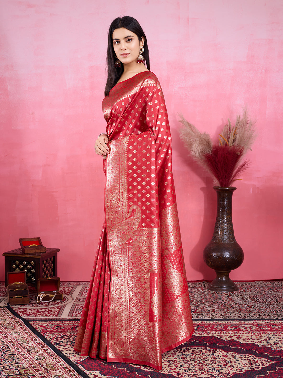 Vedant Vastram Banarasi Silk Fashion Saree - Red
