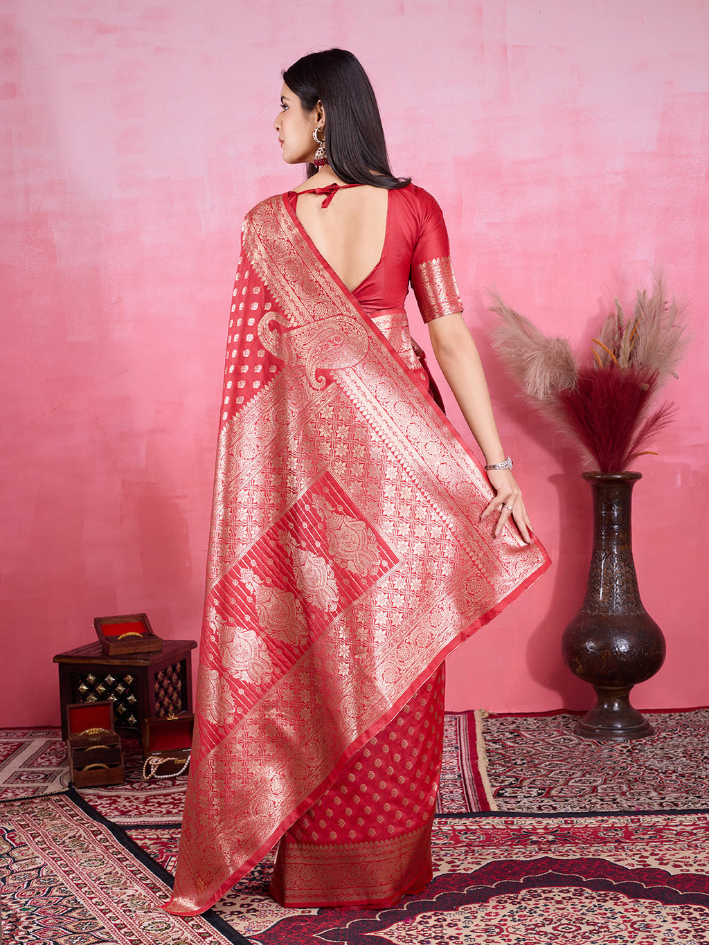 Vedant Vastram Banarasi Silk Fashion Saree - Red
