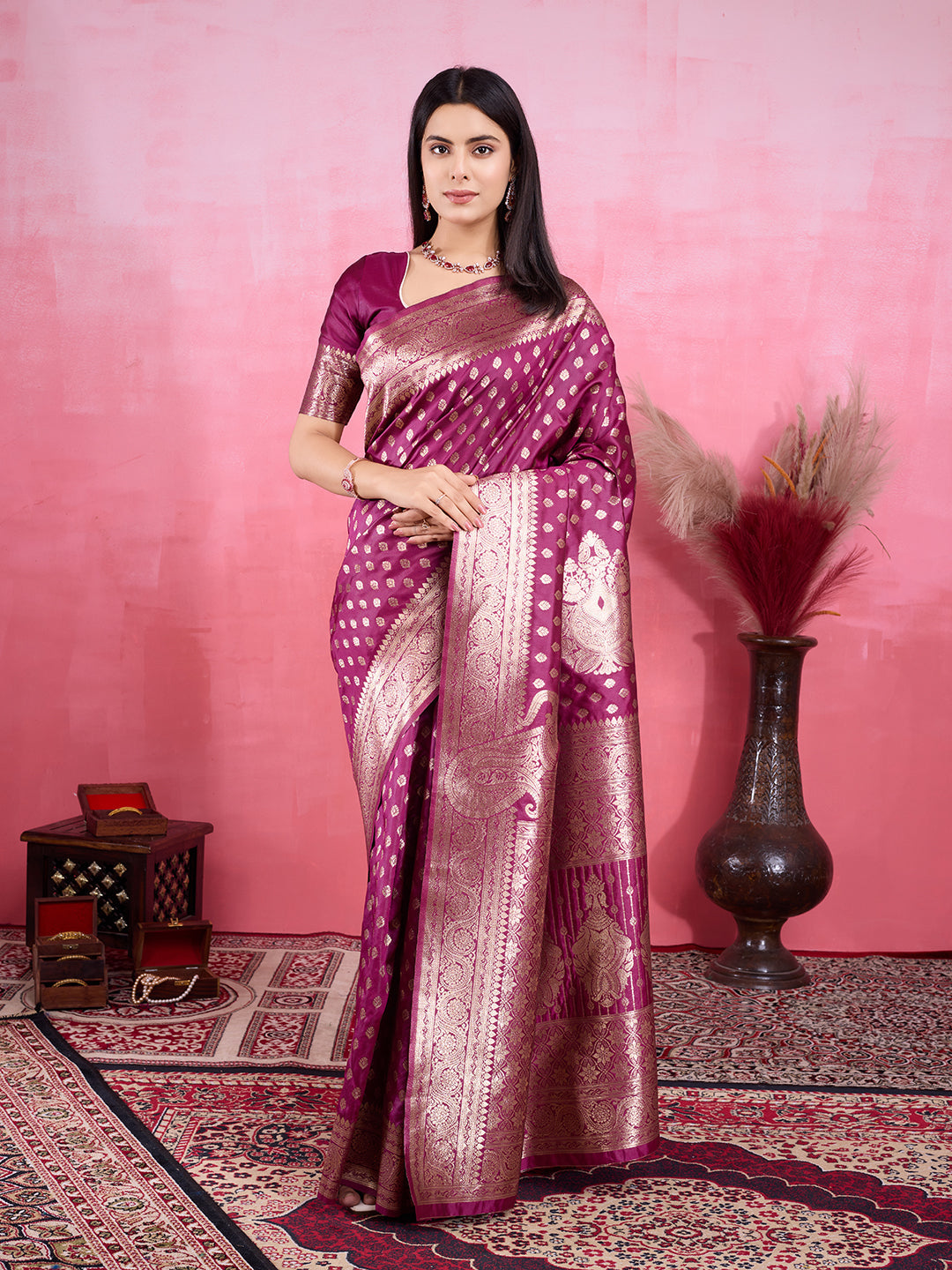 Vedant Vastram Banarasi Silk Fashion Saree - Wine