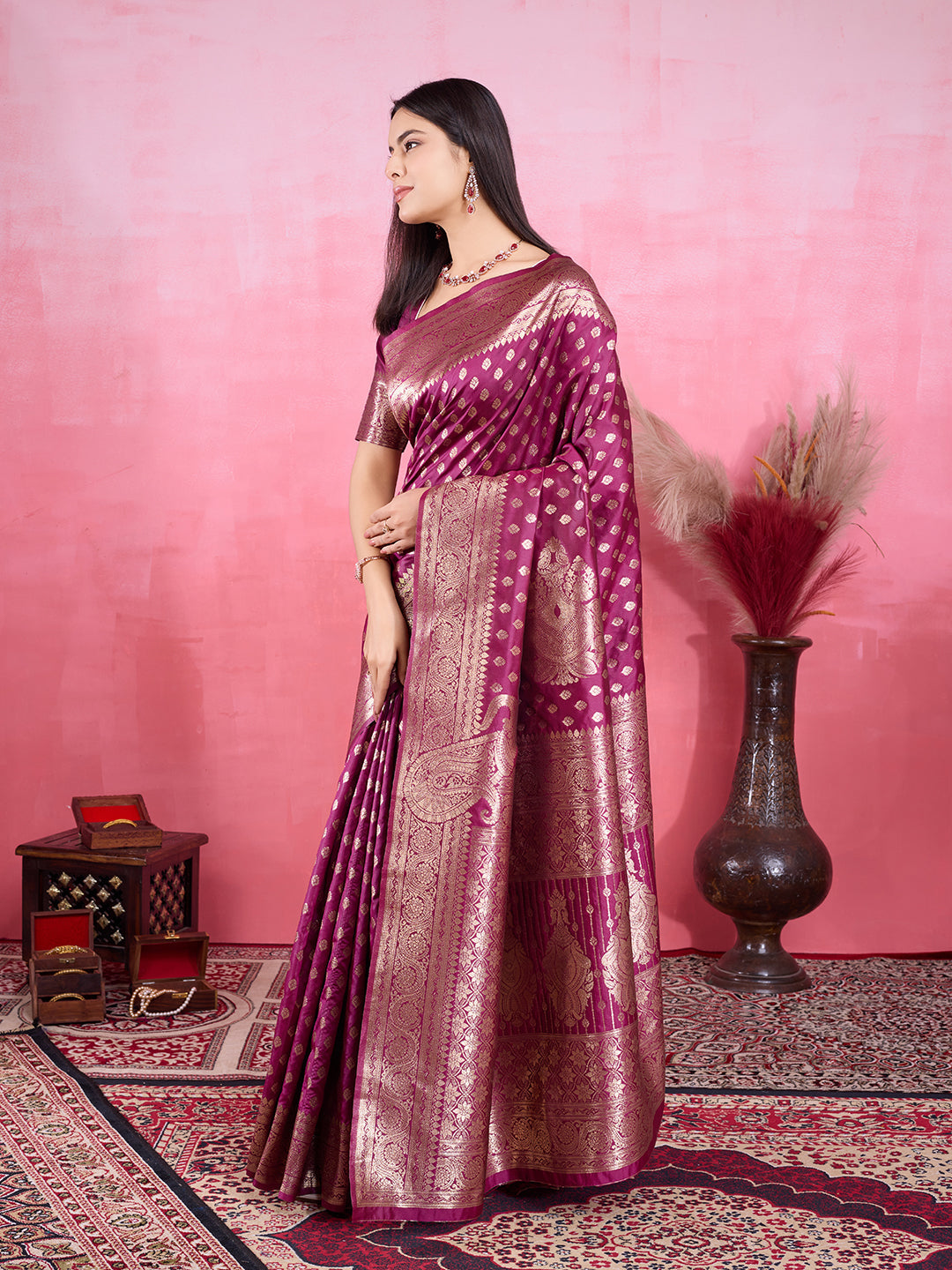 Vedant Vastram Banarasi Silk Fashion Saree - Wine