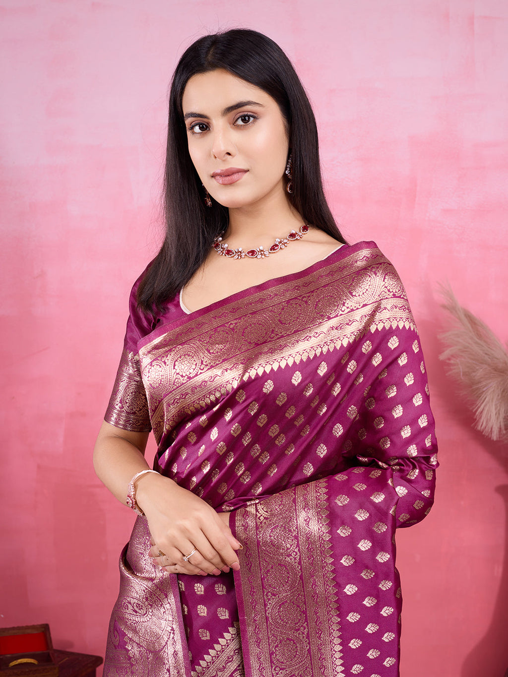 Vedant Vastram Banarasi Silk Fashion Saree - Wine