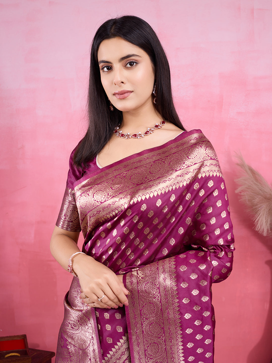 Vedant Vastram Banarasi Silk Fashion Saree - Wine