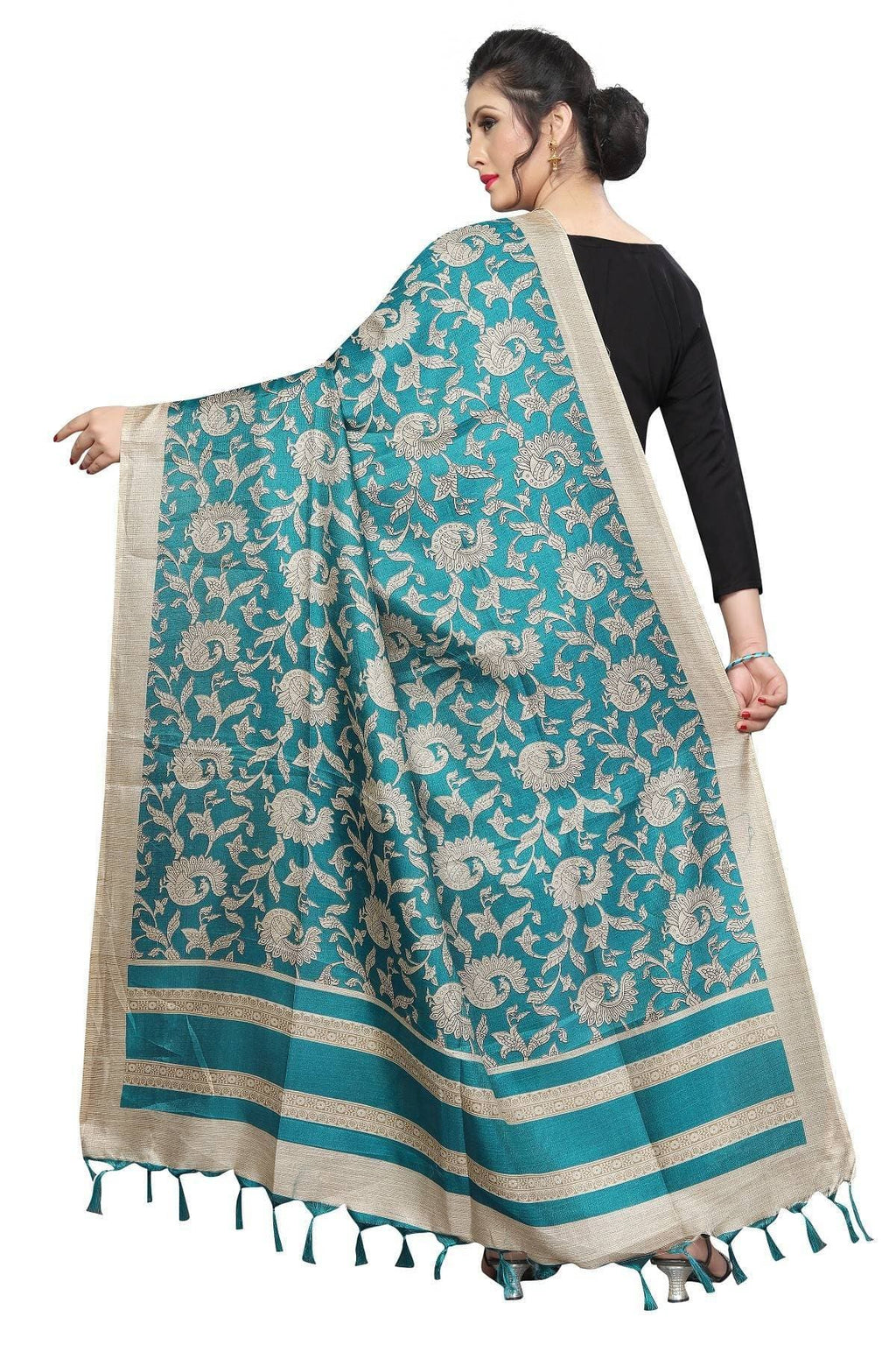 Vamika Rama Green Printed Khadi Bhagalpuri Dupatta