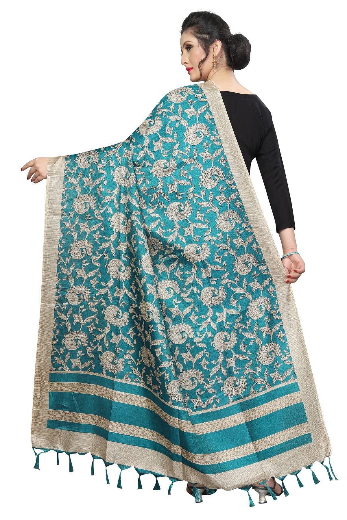 Vamika Rama Green Printed Khadi Bhagalpuri Dupatta