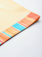 Ahalyaa Peach-Coloured & Blue Printed Striped Asymmetric Taselled Kaftan Kurta Palazzos - Distacart
