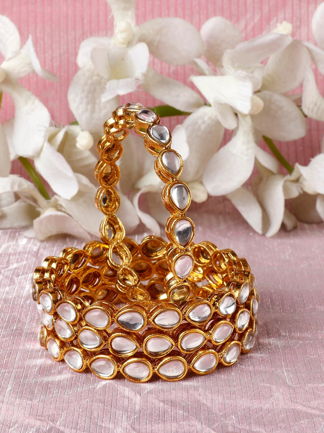 Gold-Plated Alloy Kundan Studded 4 Bangle Set - The Pari - Distacart
