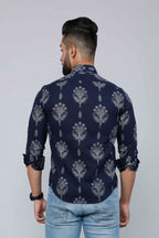 Miravan Men's Blue Spread Collar Floral Print Shirt
