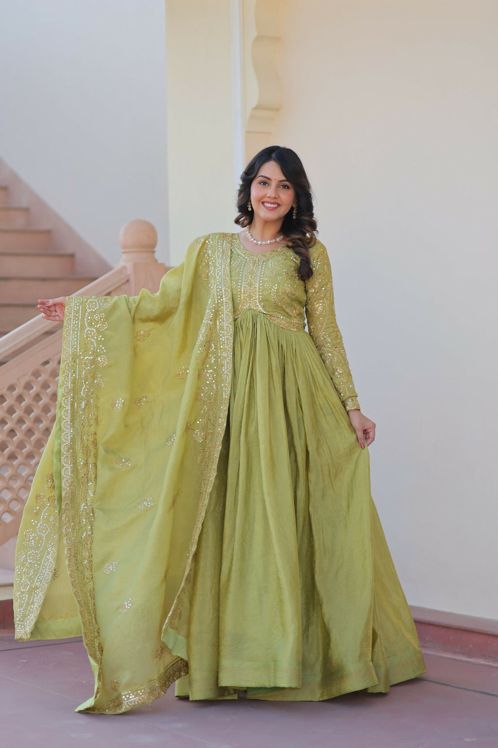 Joban Fashion Pista Crush Sequence Embroidery Work Kurta Set - Distacart