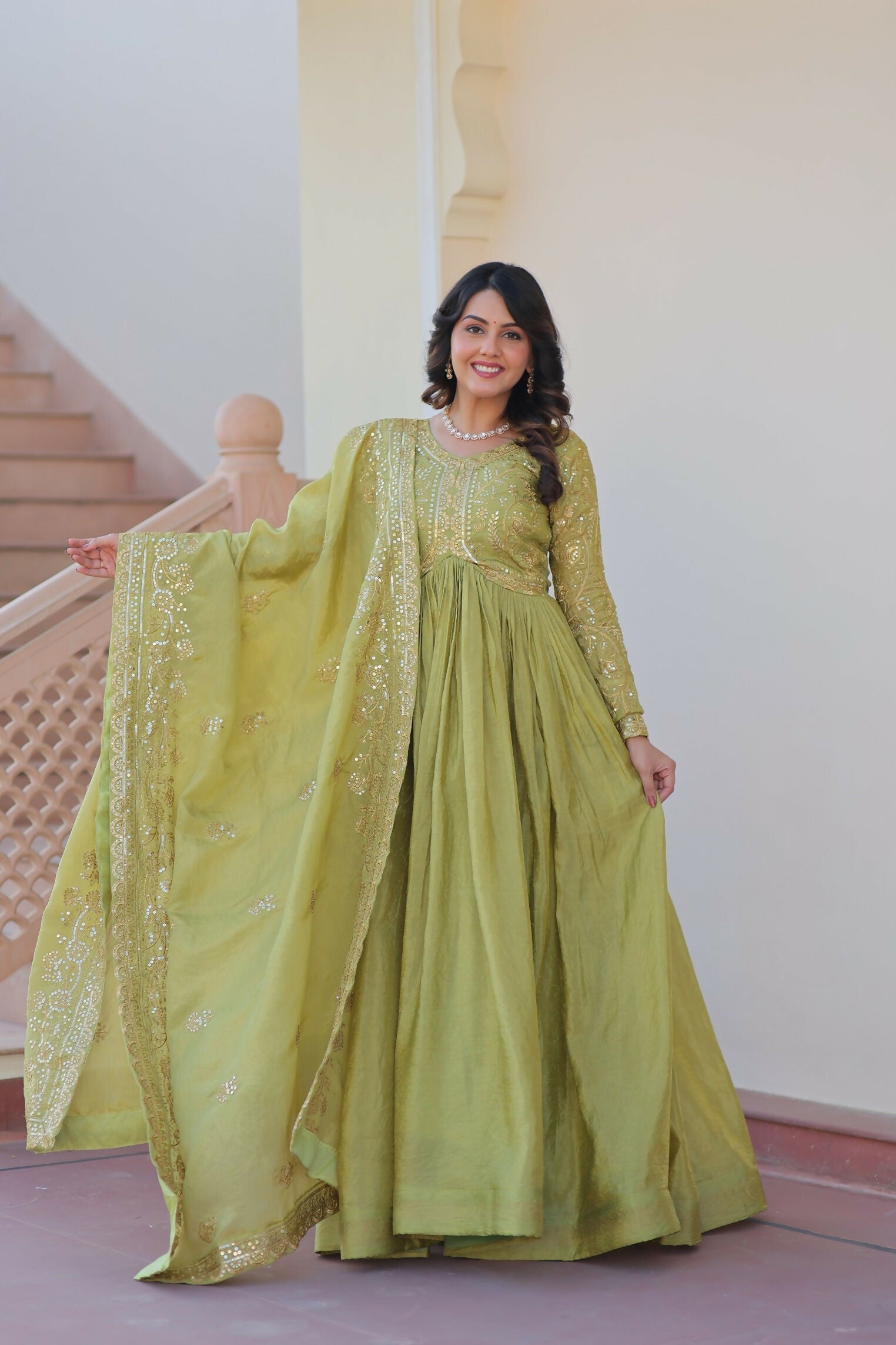 Joban Fashion Pista Crush Sequence Embroidery Work Kurta Set - Distacart