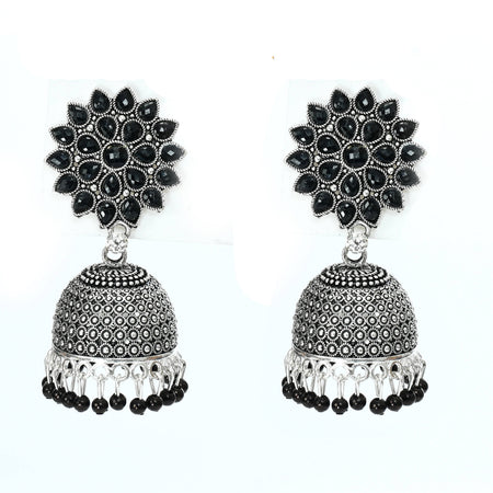 Mominos Fashion Johar Kamal Beautiful Kundan Work Jhumka With Black Beads