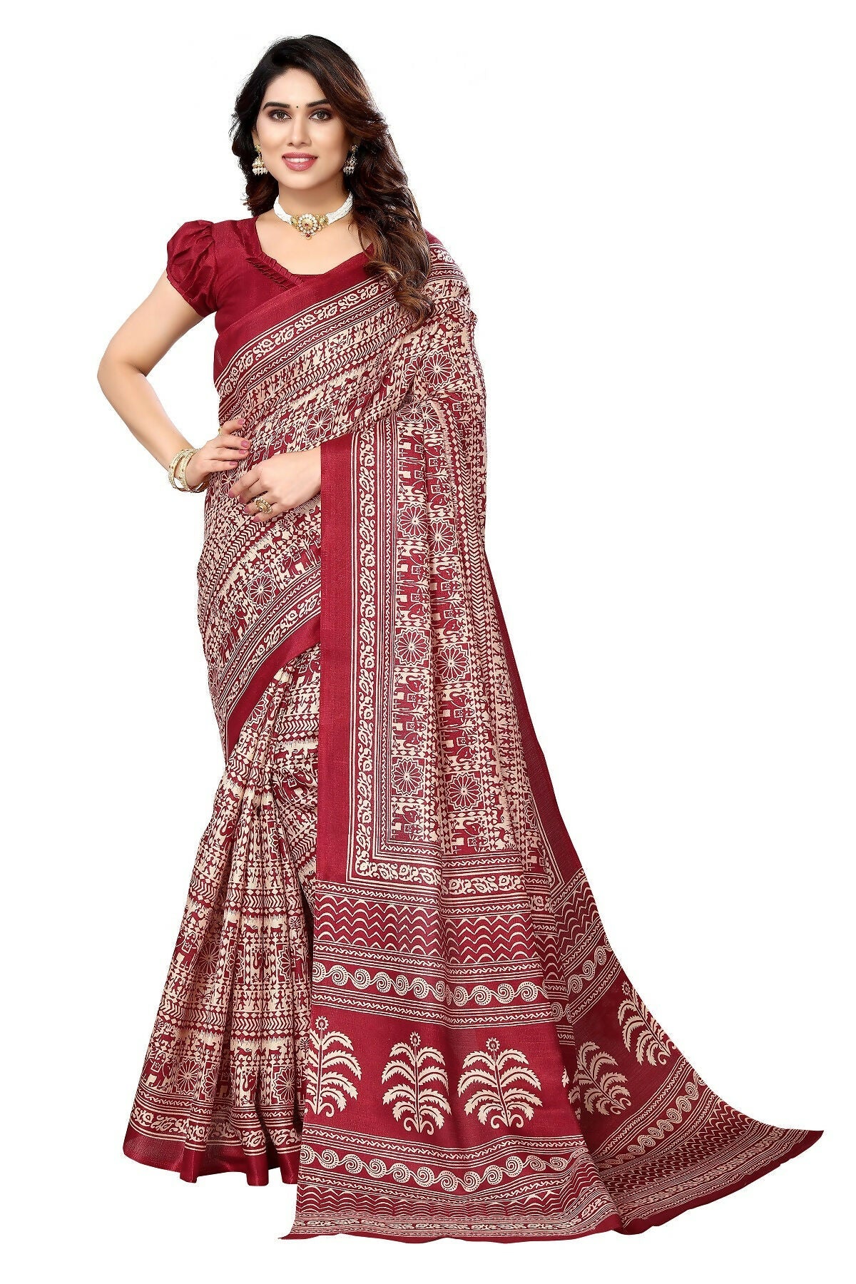 Vamika maroon Printed Art Silk Saree