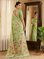 Shree Shyam Fashion Green Linen Cotton Saree - Distacart