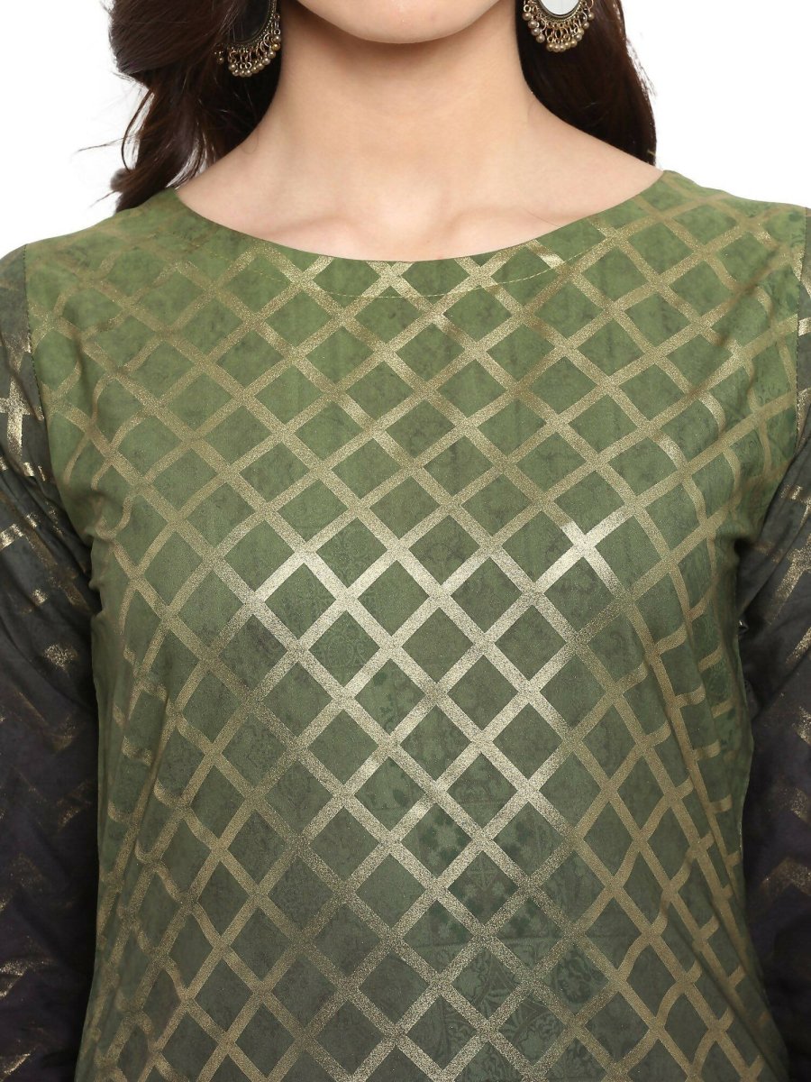 Ahalyaa Women Olive Green Printed Straight Kurta - Distacart