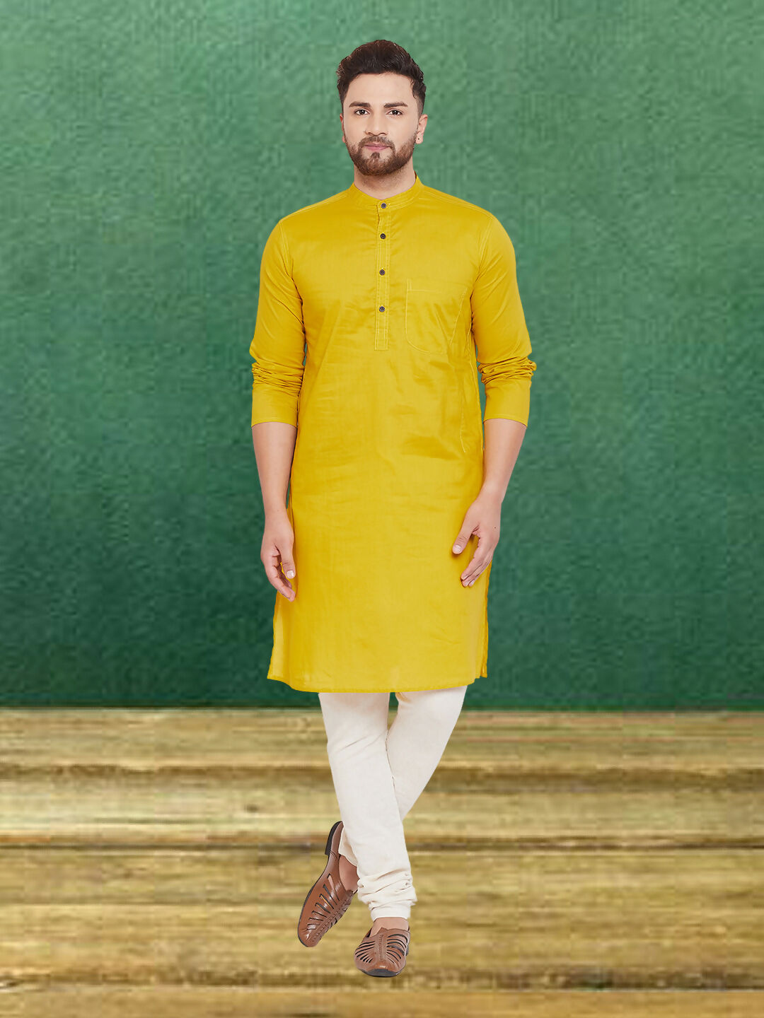 Even Apparels Men's Pure Cotton Yellow Kurta