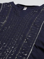 Yufta Women Navy Blue Regular Sequinned Kurta with Palazzo