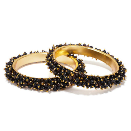 Mominos Fashion Joharkamal Gold-Polished Black Beads Work Bangles