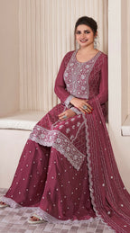 Anaita Maroon Embroidered Work Silk Stitched Sharara suit - Distacart