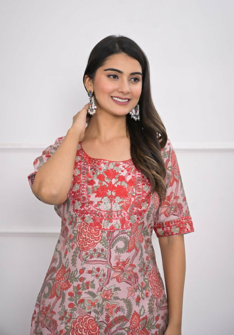 Festive Wear Ethnic Red chanderi Stitched Suit - Anbazaar