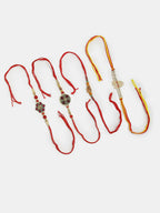 NVR Men Set of 4 Multicolor Stone-Studded Rakhi With Roli Chawal & Chocolate - Distacart