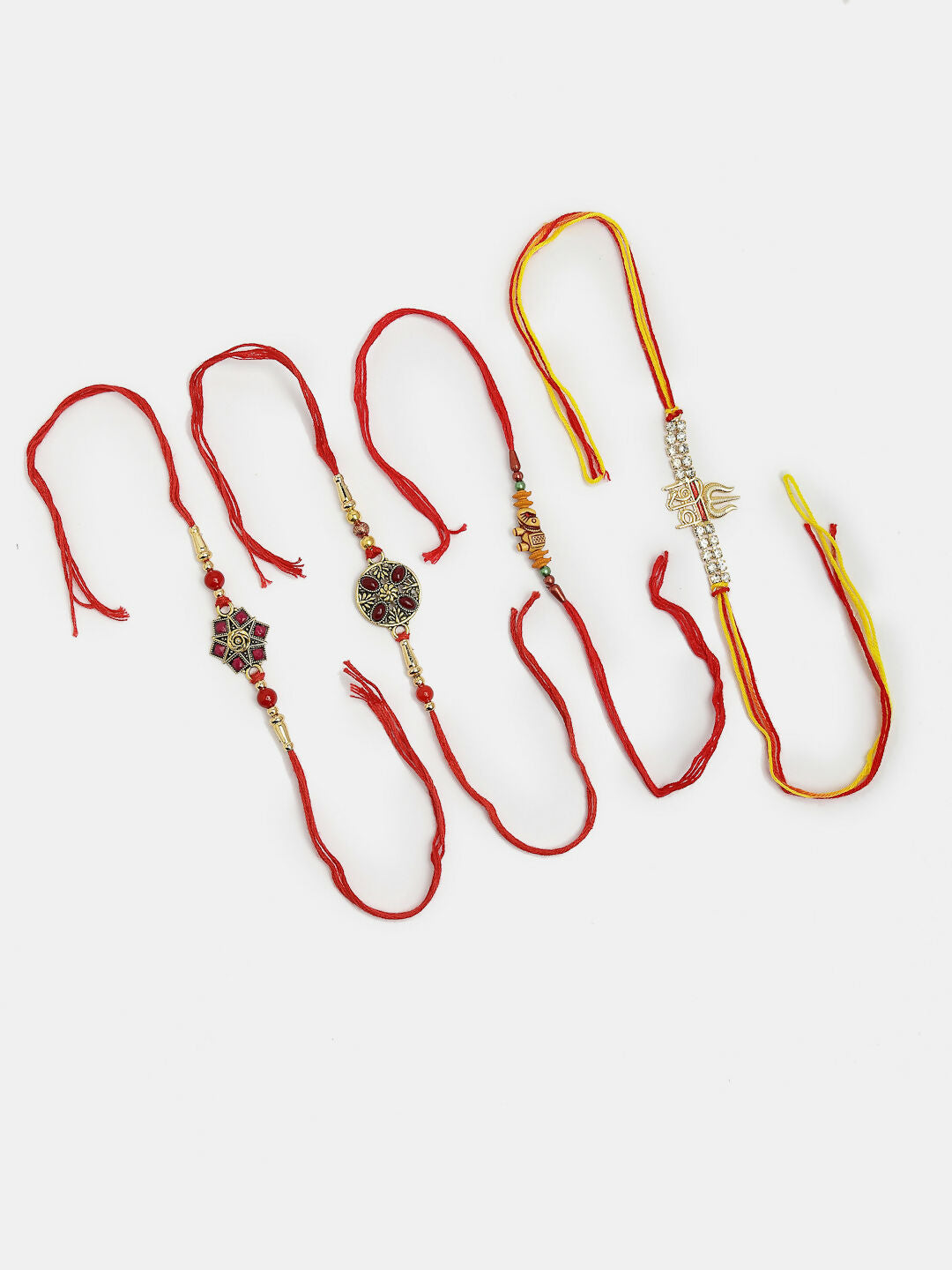 NVR Men Set of 4 Multicolor Stone-Studded Rakhi With Roli Chawal & Chocolate - Distacart