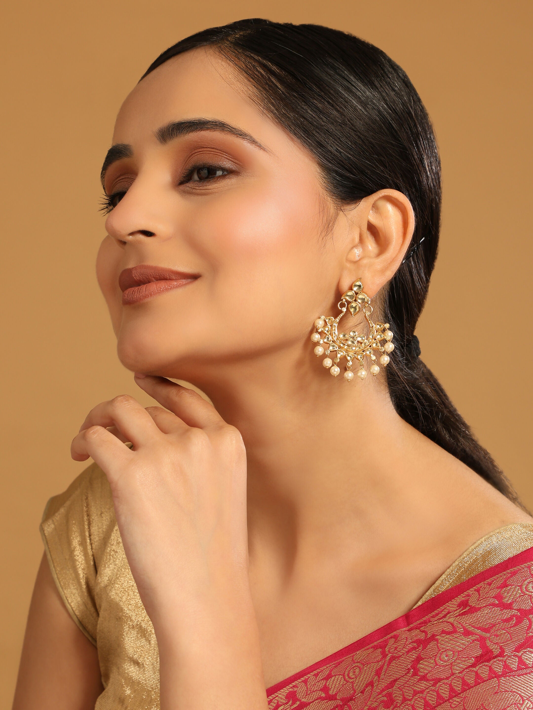 Nuyug 18k Gold-Plated American Diamonds Studded Contemporary Shaped Dangler Earrings - Distacart