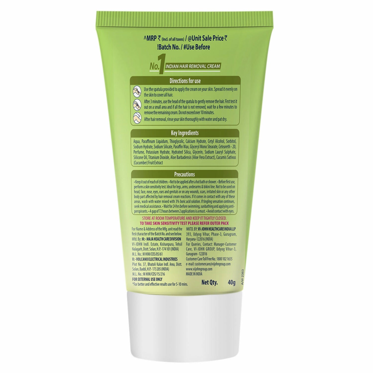 VI-JOHN Feather Touch Cucumber & Aloevera Hair Removal Cream for Women for Sensitive Skin Suitable for Legs, Underarms, Bikini Line, Arms - Distacart