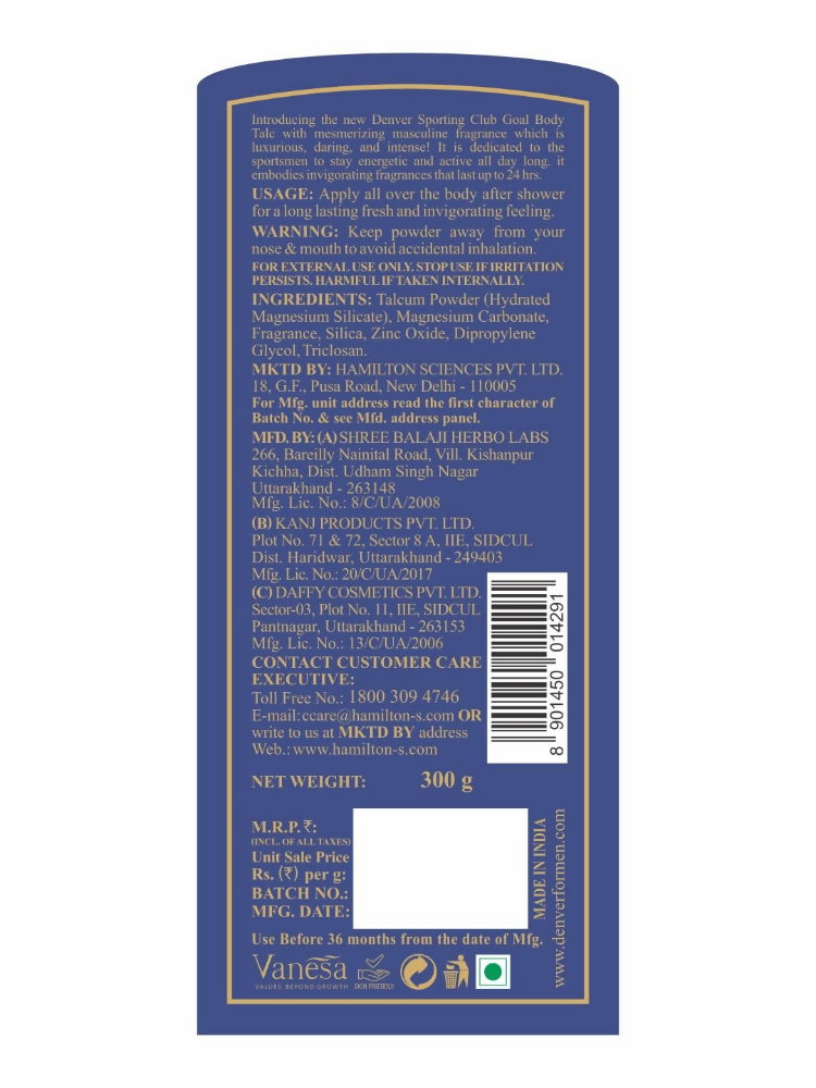Denver Goal Scented Talcum Powder For Men