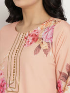Ahalyaa Women Peach-Coloured Floral Printed Kurta Palazzo Set With Dupatta - Distacart
