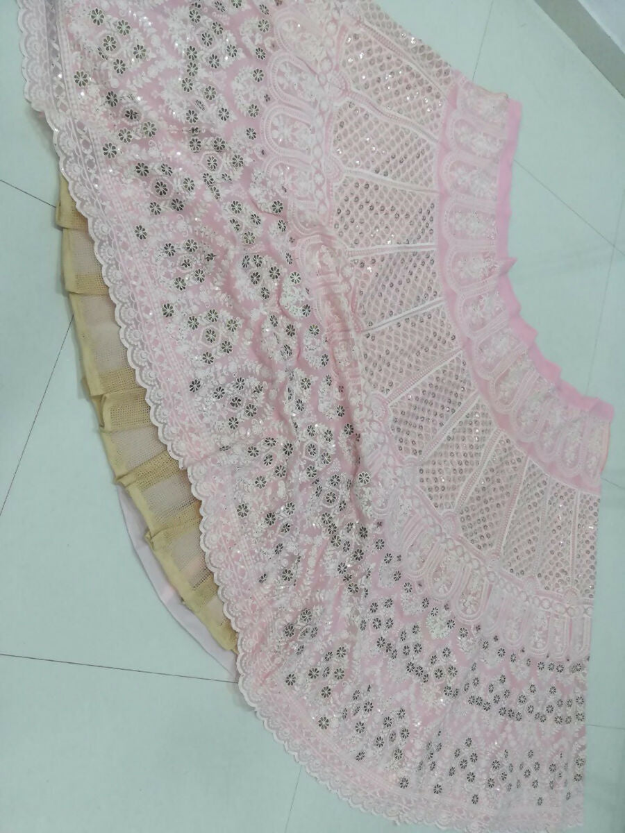 Jyoti Fashion Stunning Baby Pink Faux Georgette 3MM Sequins with Thread & Jari Embroidery Lehenga Choli with Dupatta