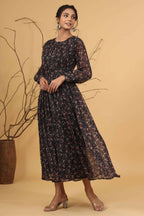 Juniper Women Navy Chiffon Printed Flared Dress - Distacart