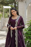Joban Fashion Wine Georgette Sequence Embroidery Work Kurta Set - Distacart